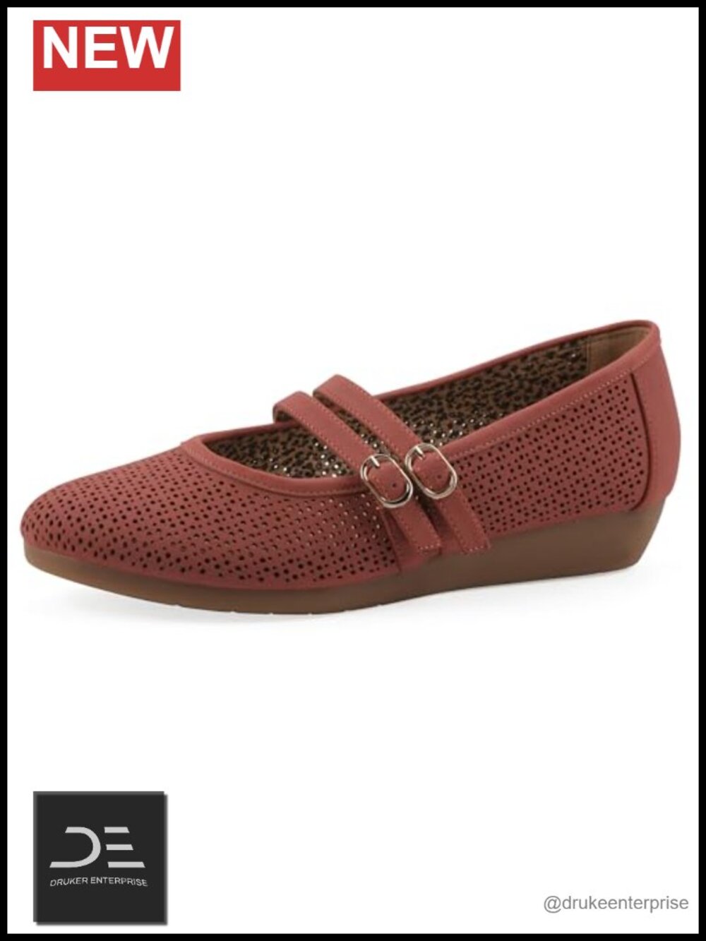 Mary Jane Flats with Wedge Heel - Almond Toe with Buckle